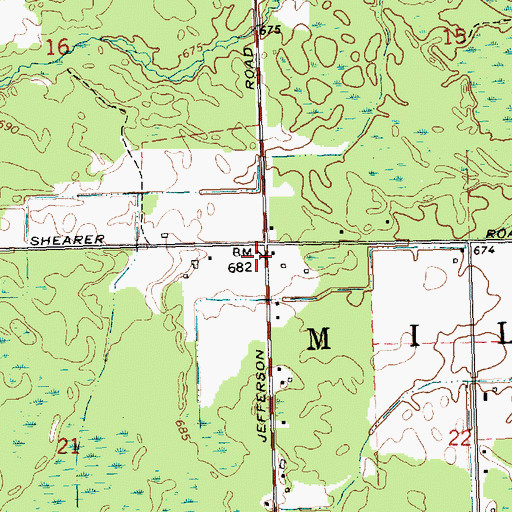 Topographic Map of Mills Township Fire Department, MI