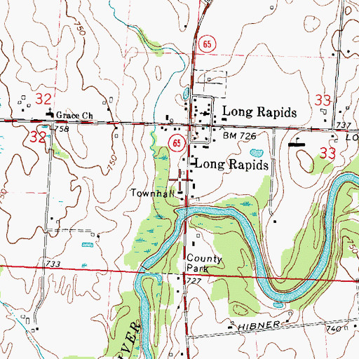 Topographic Map of Long Rapids Township Fire Department, MI