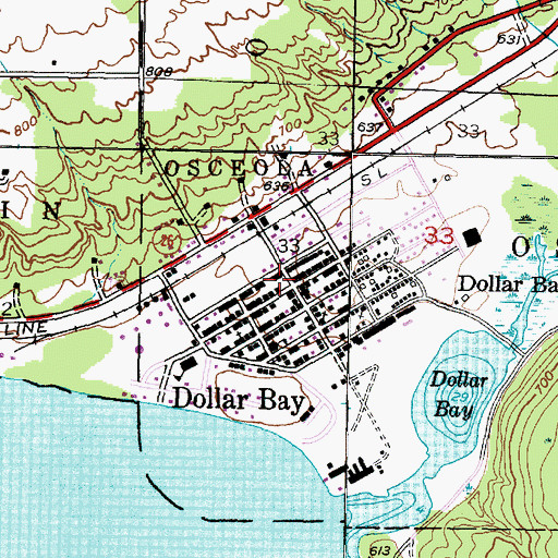 Topographic Map of Dollar Bay Volunteer Fire Department, MI