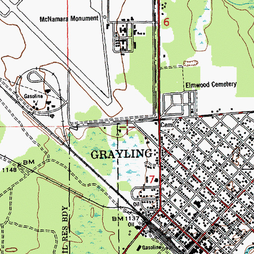 Topographic Map of Grayling Fire Department, MI