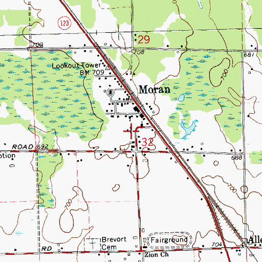 Topographic Map of Brevort Township Fire Department, MI