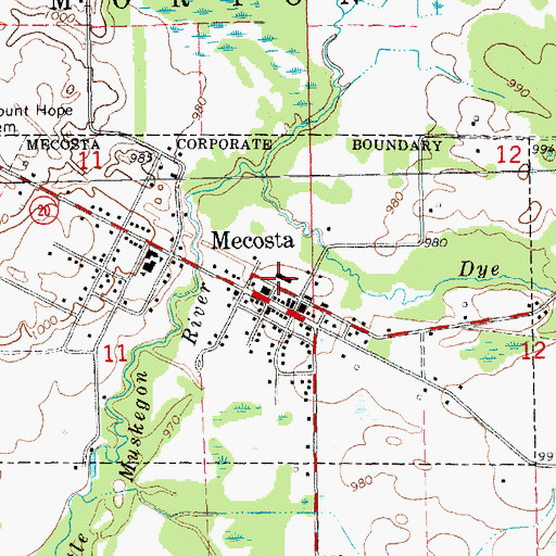 Topographic Map of Morton Township Fire and Rescue Mecosta Station, MI