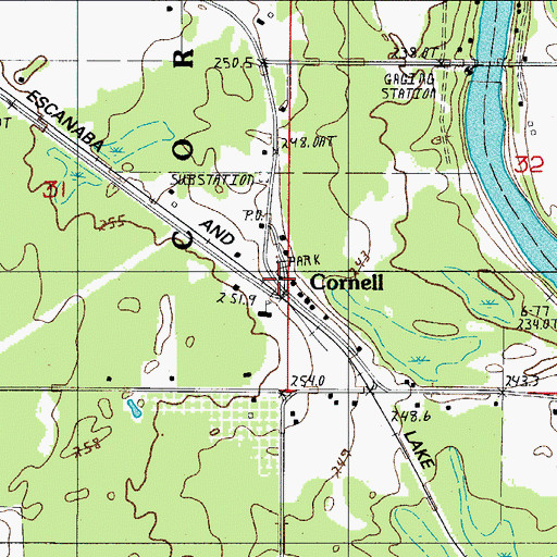 Topographic Map of Cornell Twp. Volunteer Fire Department, MI