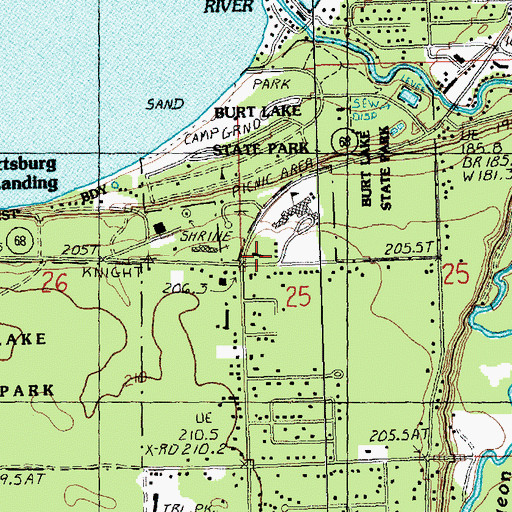 Topographic Map of Michigan Department of Natural Resources Indian River Field Office, MI