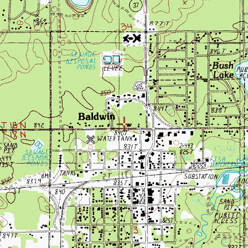 Topographic Map of Baldwin Fire Department, MI