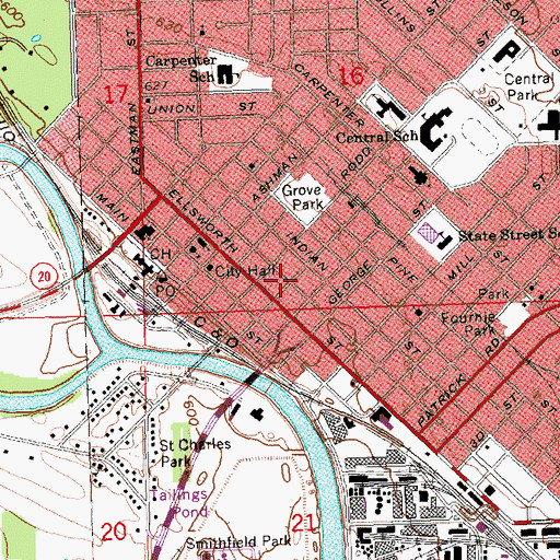 Topographic Map of Midland Fire Department Station 2, MI
