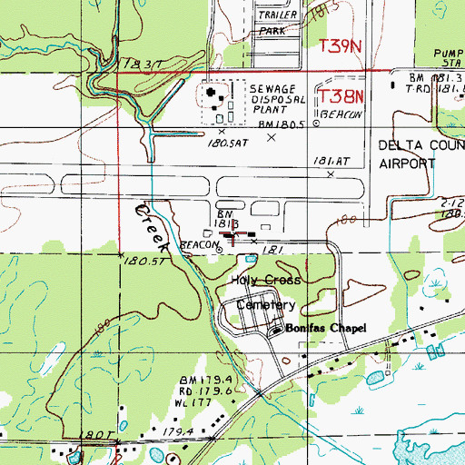 Topographic Map of Delta County Airport Fire Department, MI