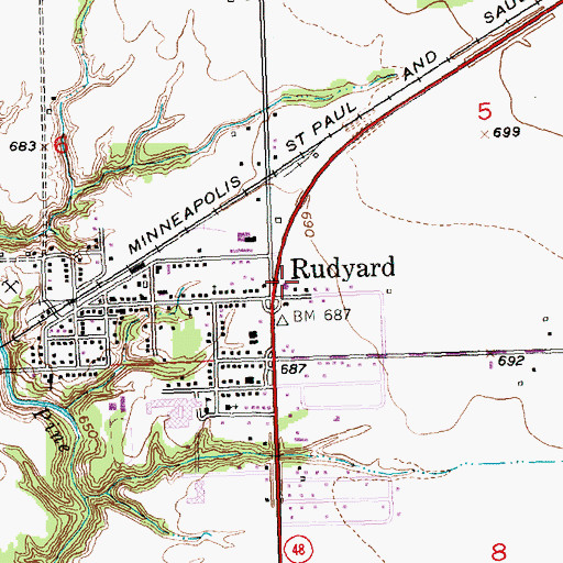 Topographic Map of Rudyard Township Volunteer Fire Department, MI