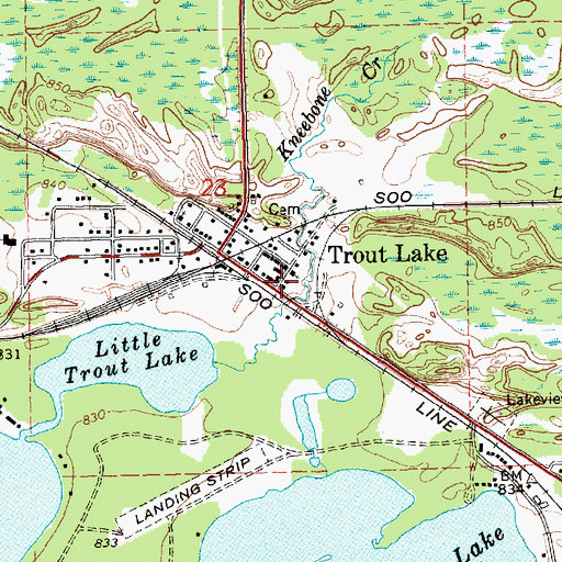 Topographic Map of Trout Lake Township Volunteer Fire Department, MI