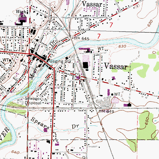 Topographic Map of Vassar Fire Department, MI