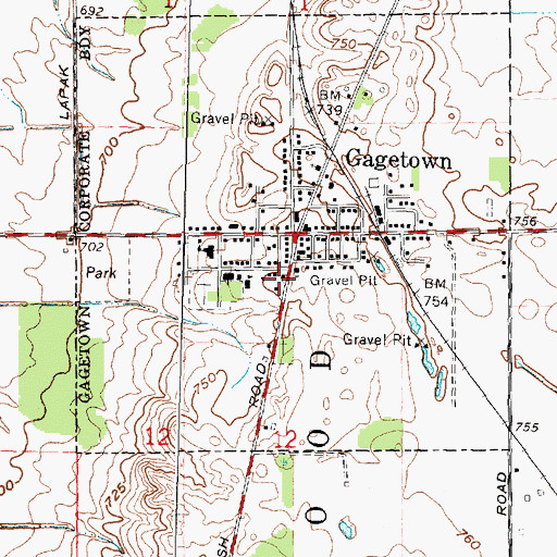 Topographic Map of Gagetown - Elmwood Township Fire Department, MI
