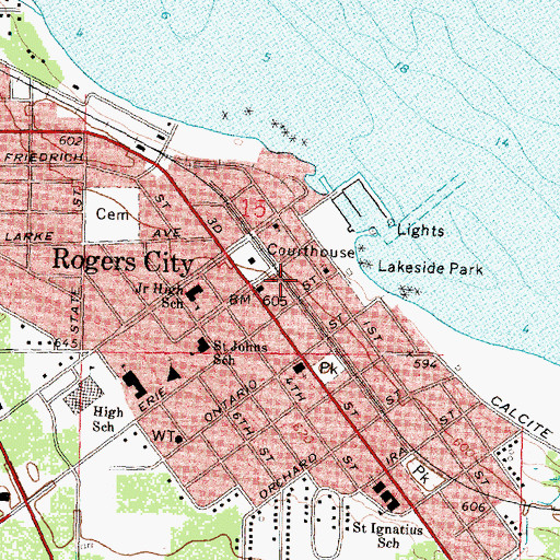 Topographic Map of Rogers City Fire Department, MI