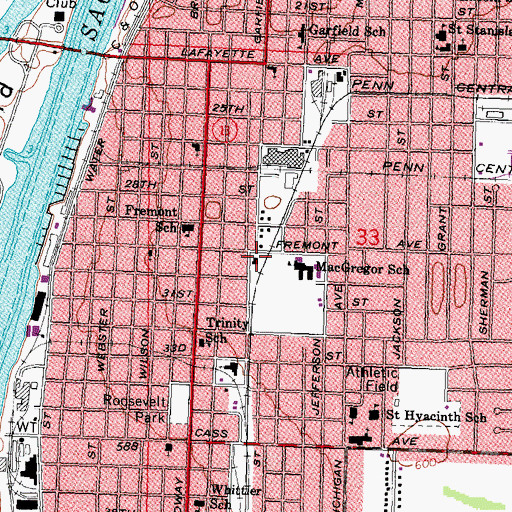 Topographic Map of Bay City Fire Department Station 2, MI