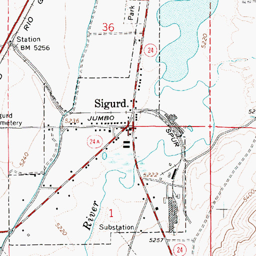 Topographic Map of Sigurd Fire Department, UT