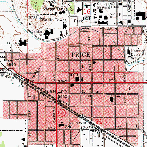 Topographic Map of Price City Fire Department, UT