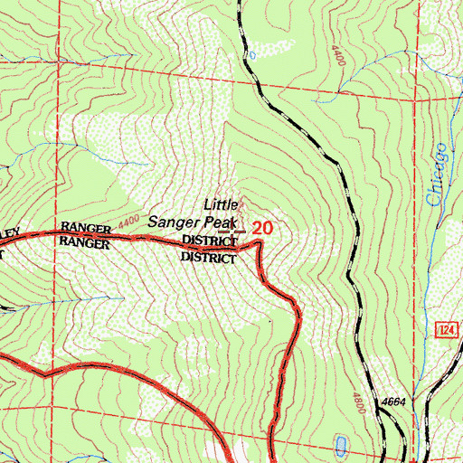Topographic Map of Little Sanger Peak, CA