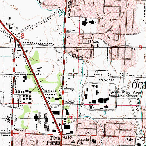 Topographic Map of Ogden City Fire Department Station 3, UT