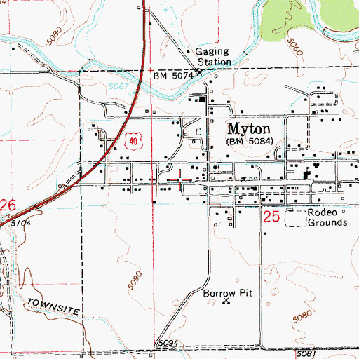 Topographic Map of Myton Fire Department, UT