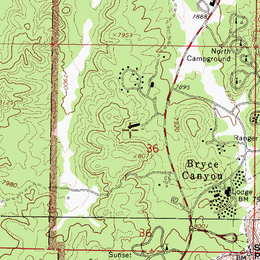 Topographic Map of Bryce Canyon National Park Fire Department, UT