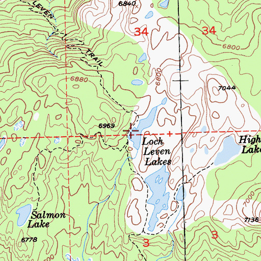 Topographic Map of Loch Leven Lakes, CA