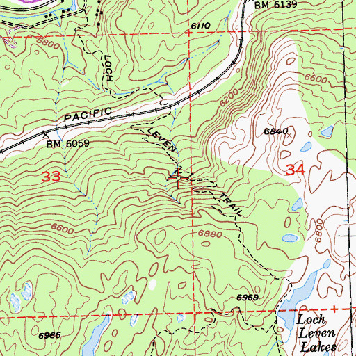 Topographic Map of Loch Leven Trail, CA