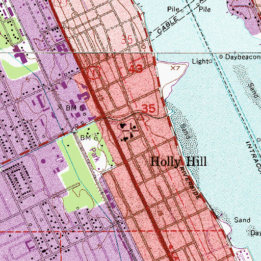 Topographic Map of Holly Hill Public Library, FL