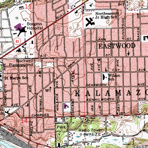 Topographic Map of Chicago Avenue Church of Christ, MI