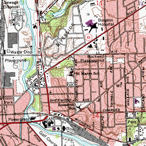 Topographic Map of Saint Mary Catholic Church, MI
