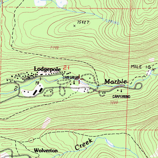 Topographic Map of Log Bridge Campground, CA