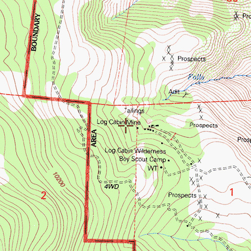 Topographic Map of Log Cabin Mine, CA