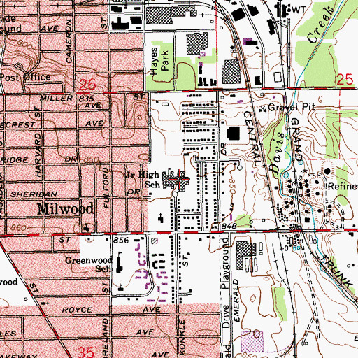 Topographic Map of Milwood Middle School, MI