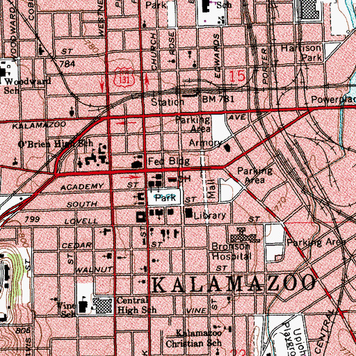 Topographic Map of Kalamazoo County Courthouse, MI