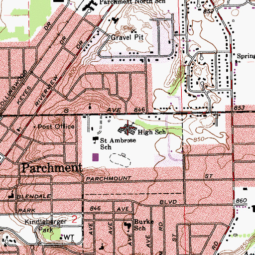 Topographic Map of Parchment High School, MI