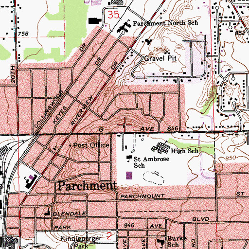 Topographic Map of Parchment Christian Church, MI