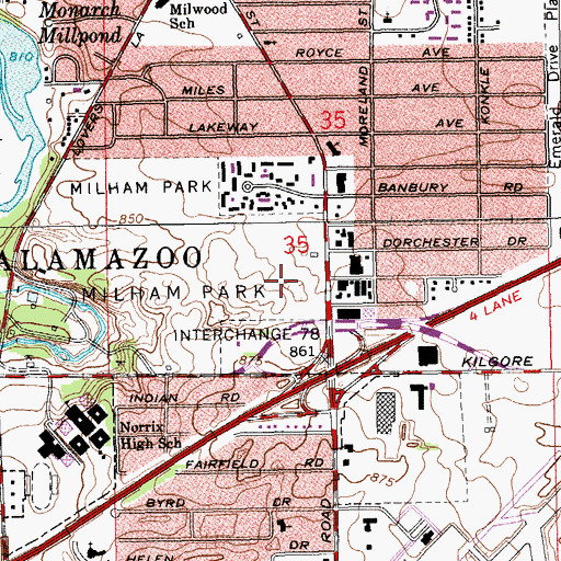 Topographic Map of Milham Golf Course, MI