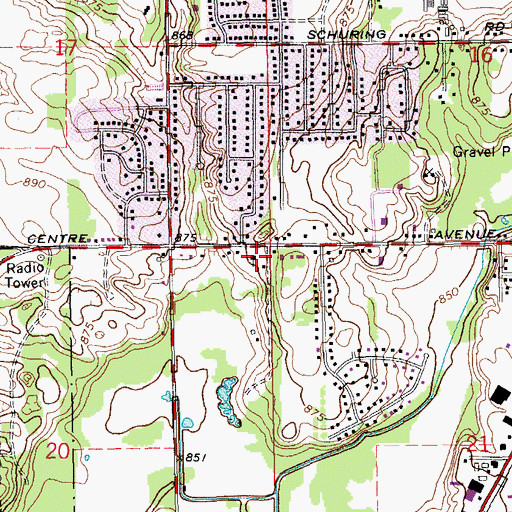 Topographic Map of Portage Free Methodist Church, MI