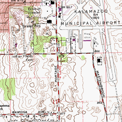 Topographic Map of Kalamazoo Aviation History Museum, MI