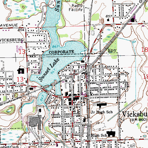 Topographic Map of Vicksburg Station, MI