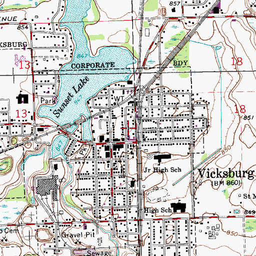 Topographic Map of Vicksburg Police Department, MI