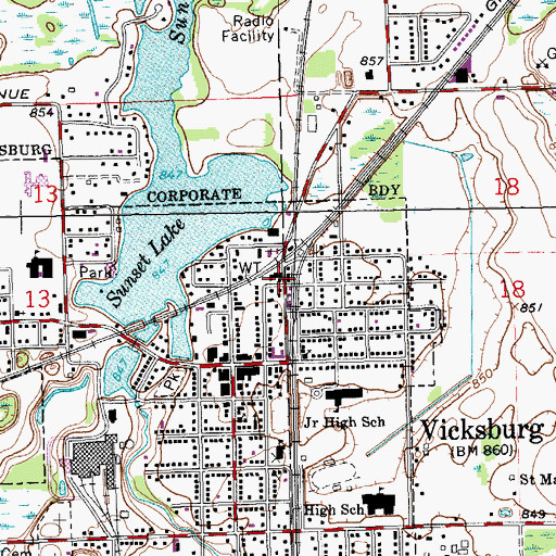 Topographic Map of Vicksburg Museum, MI