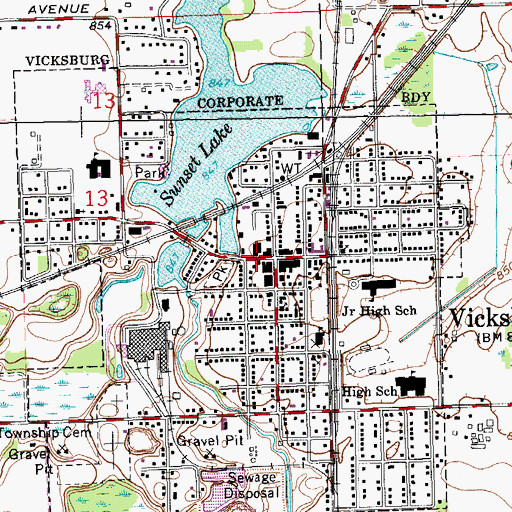 Topographic Map of Vicksburg District Library, MI