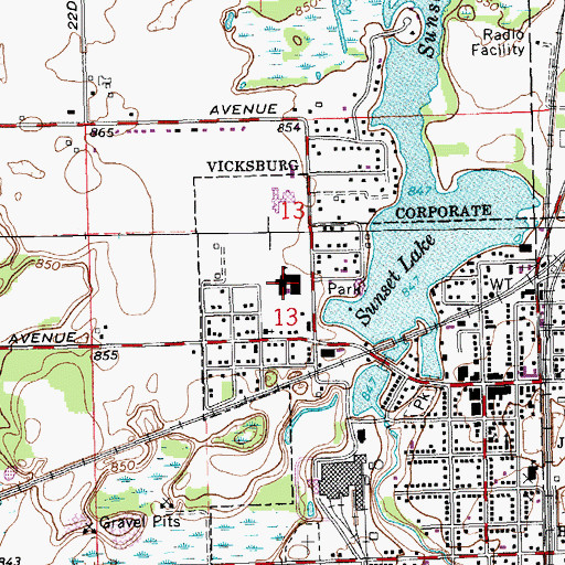 Topographic Map of Sunset Lake Elementary School, MI