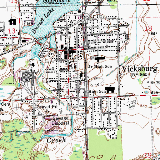 Topographic Map of Vicksburg Assembly of God Church, MI