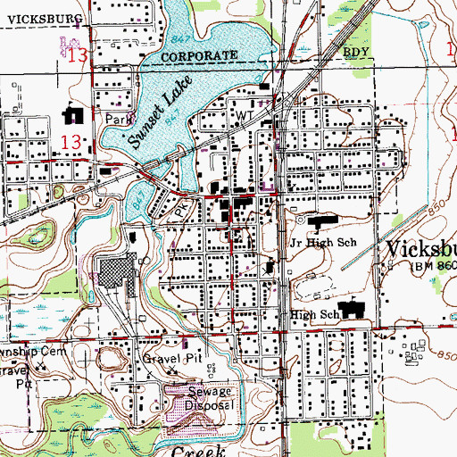 Topographic Map of Vicksburg United Methodist Church, MI