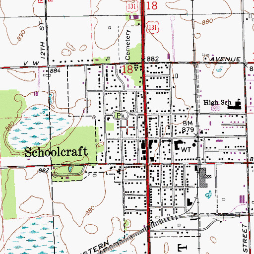 Topographic Map of Schoolcraft Community Library, MI