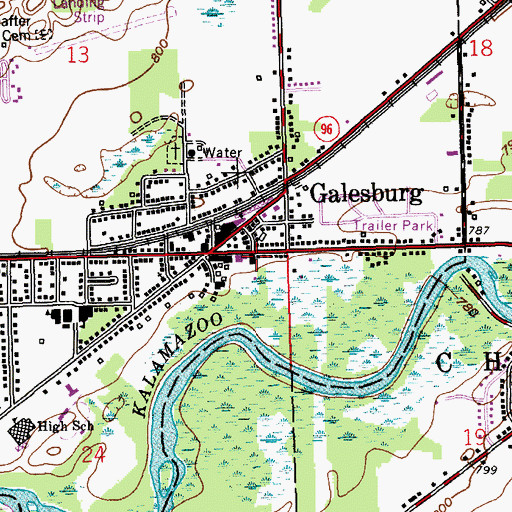 Topographic Map of Galesburg Post Office, MI