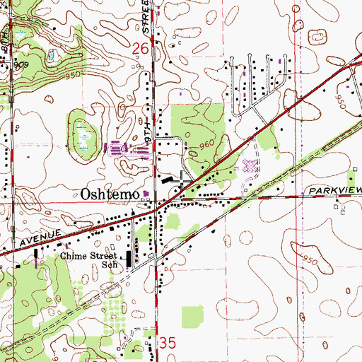 Topographic Map of Oshtemo Post Office, MI