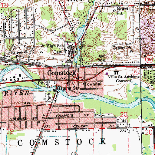 Topographic Map of Comstock Post Office, MI