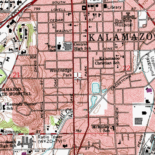 Topographic Map of Westnedge Park Cemetery (historical), MI