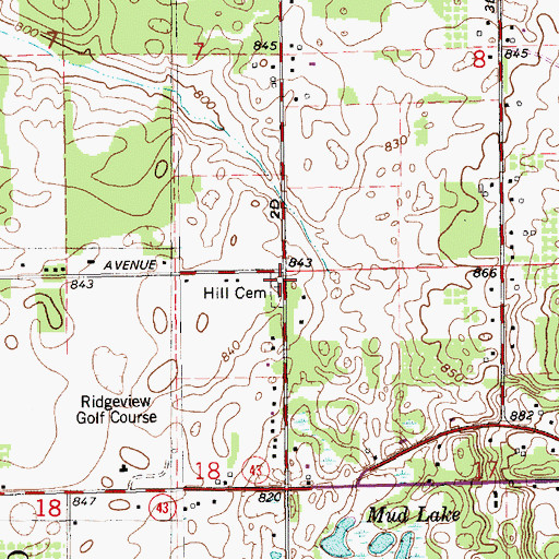 Topographic Map of Hill Cemetery, MI